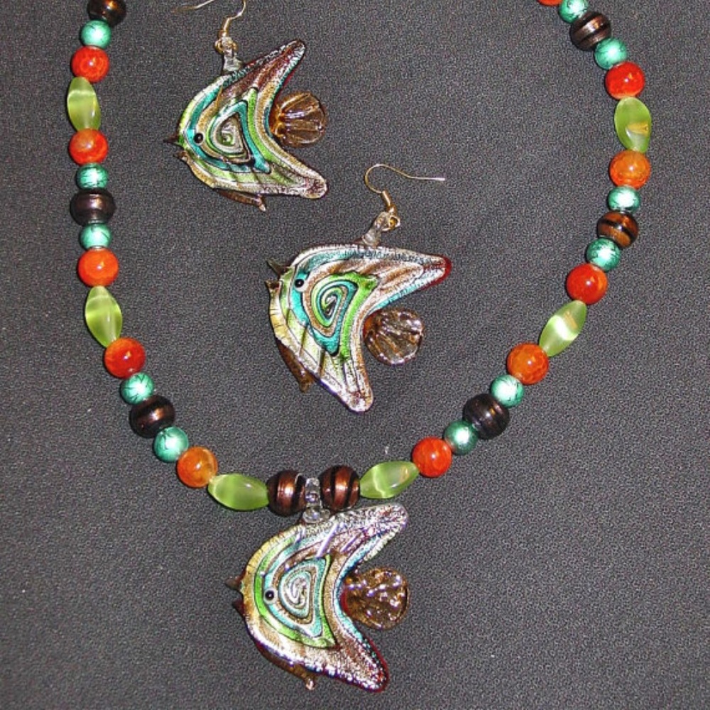 Handmade Multi-colored Glass Fish Jewelry Set
